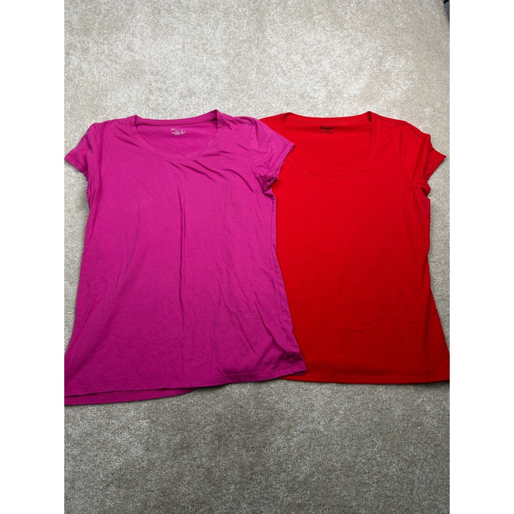 No Boundaries Solid Short Sleeve Scoop Neck T-Shirt Lot L Pink Red Basic Tee